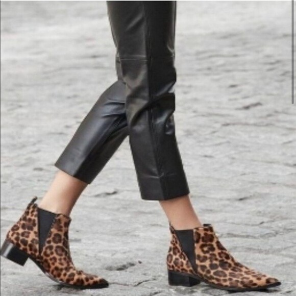 Marc Fisher Shoes - Marc Fisher Mlyalely Calf Hair Leopard Print Pointed Toe Chelsea Booties